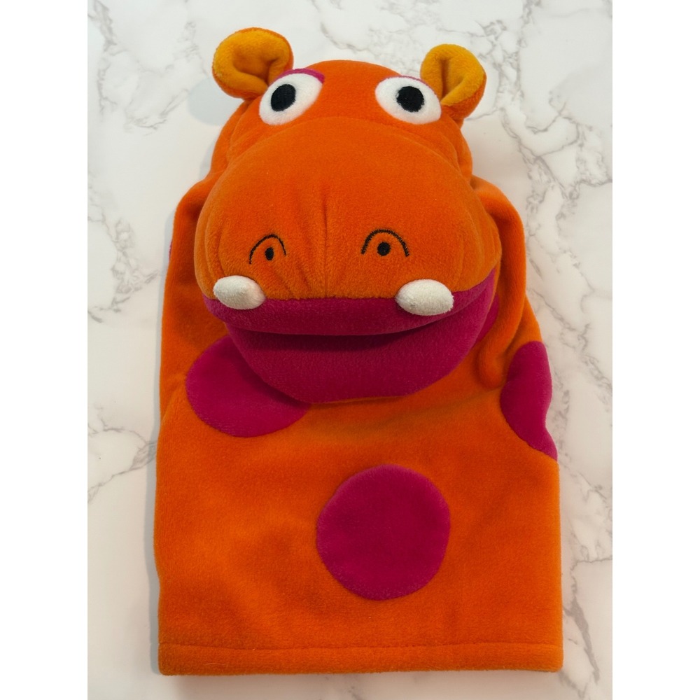 Gymboree Hippo Hand Puppet Orange Pink Polka Dot Fleece Plush Toy Vintage Style